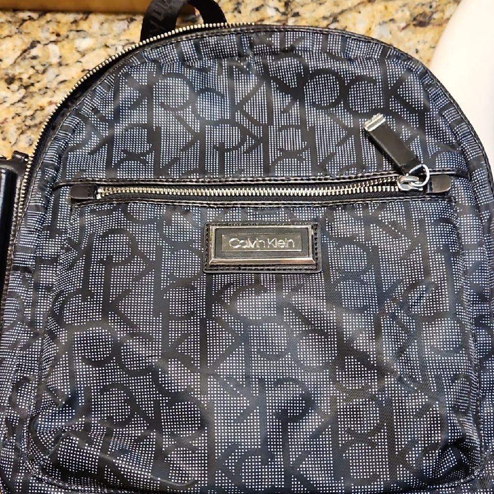 Calvin Klein Black and Gray Monogram Backpack Nwot